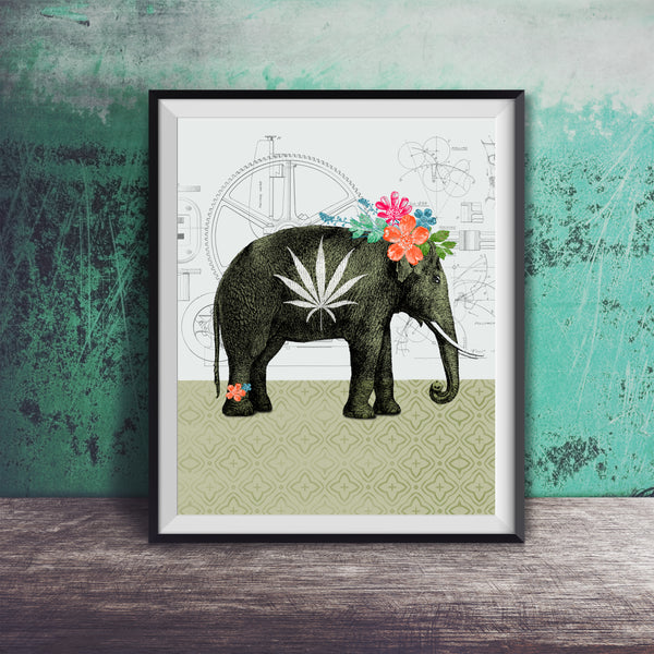 Printable Elephant Marijuana Wall Art