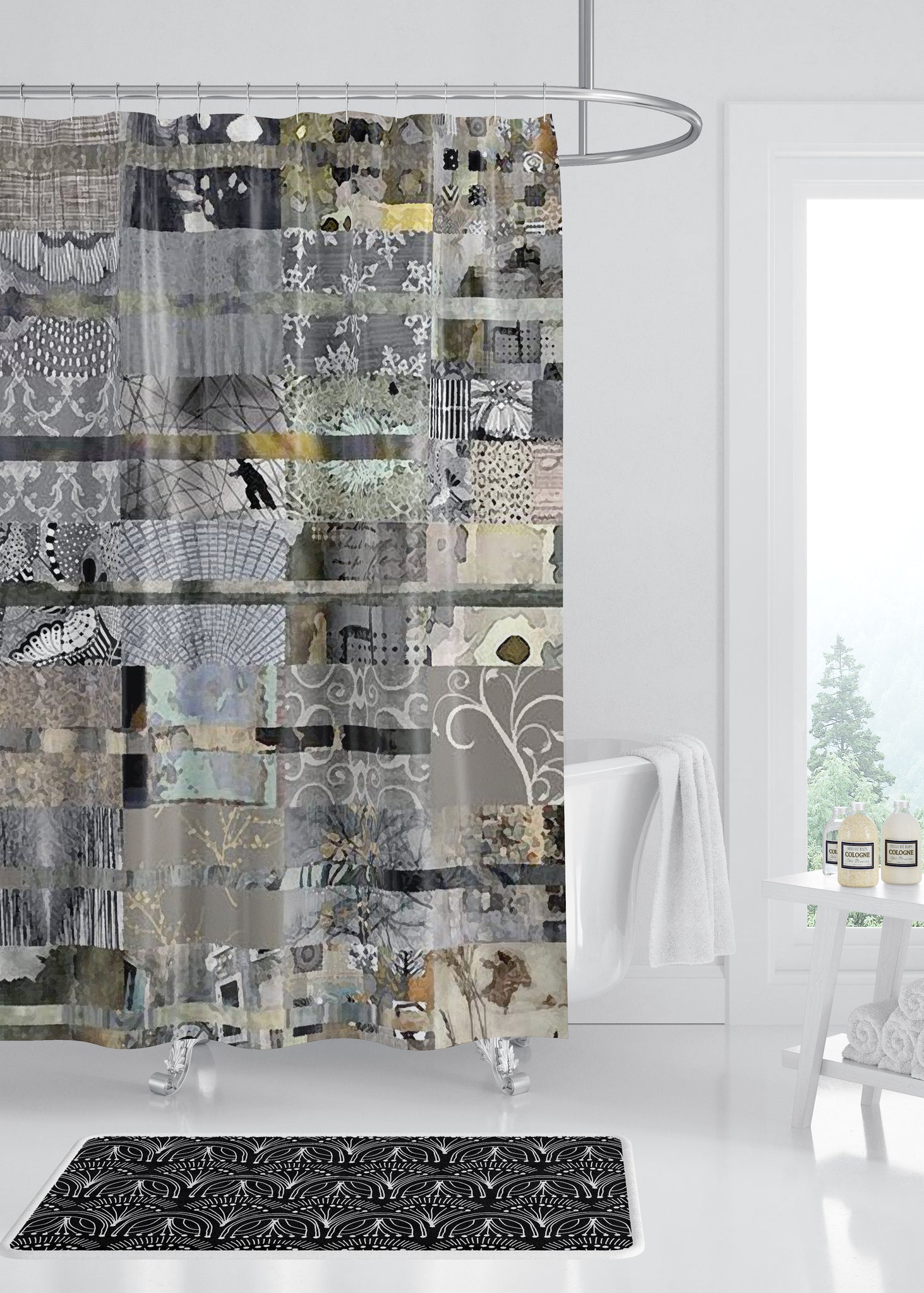 Gray Quilt Designer Shower Curtain