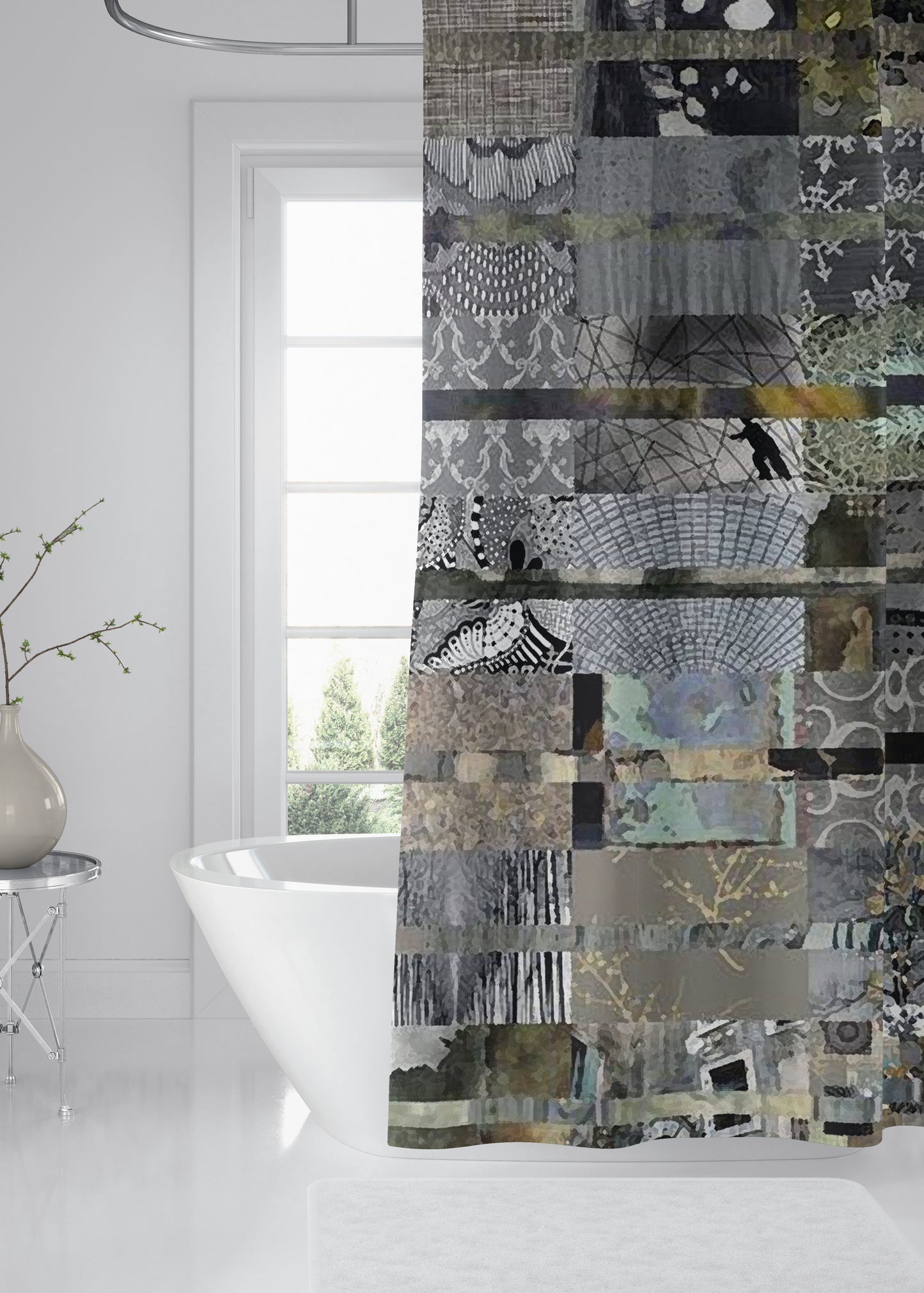 Gray Quilt Designer Shower Curtain