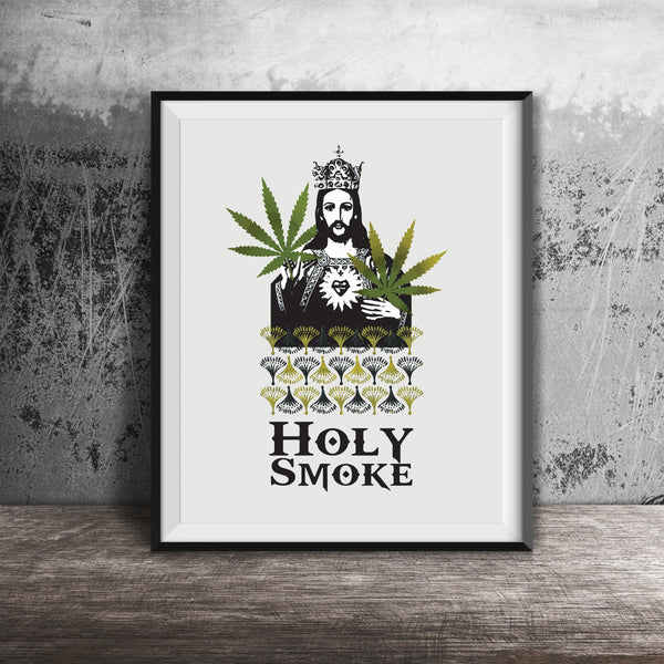 printable holy smoke jesus marijuana art print