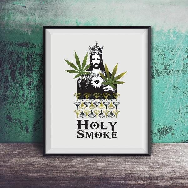 printable holy smoke jesus marijuana art print