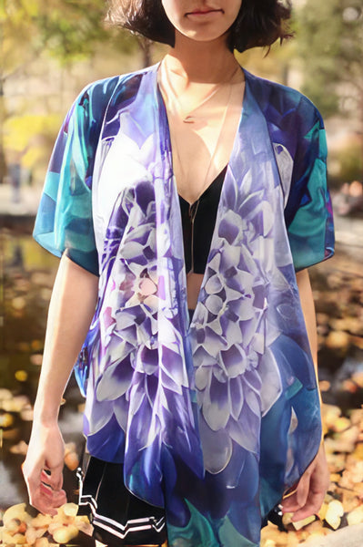 Teal Hydrangea Draped Kimono by Sheree Burlington