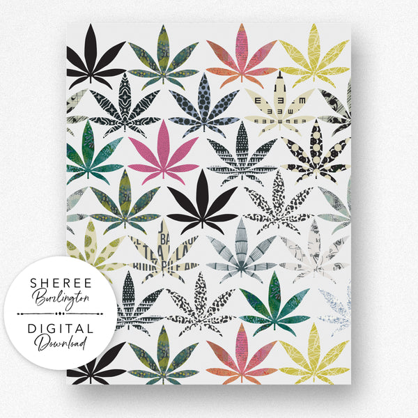 Printable Marijuana Leaf Pattern Wall Art