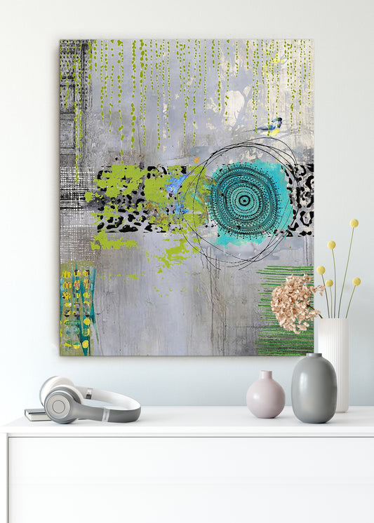 Teal Round Abstract Art by Sheree Burlington