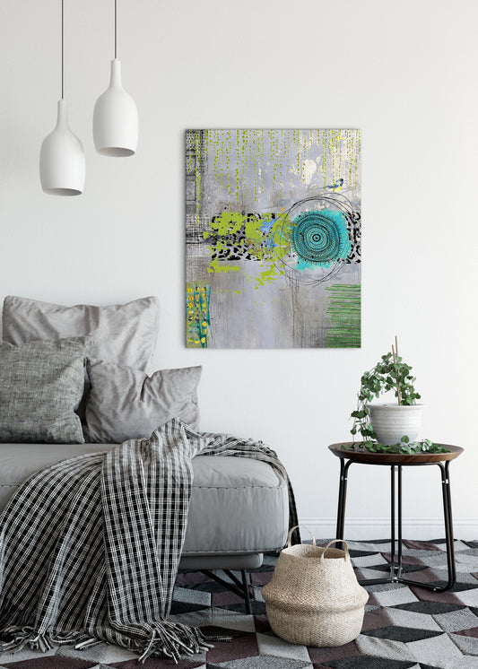 Teal Round Abstract Art by Sheree Burlington